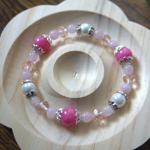 Jade & Rose Quartz Gemstone Bracelet ❘ Crystal ❘ Natural ❘ Healing【100% NEW】 - Picture 3 of 3